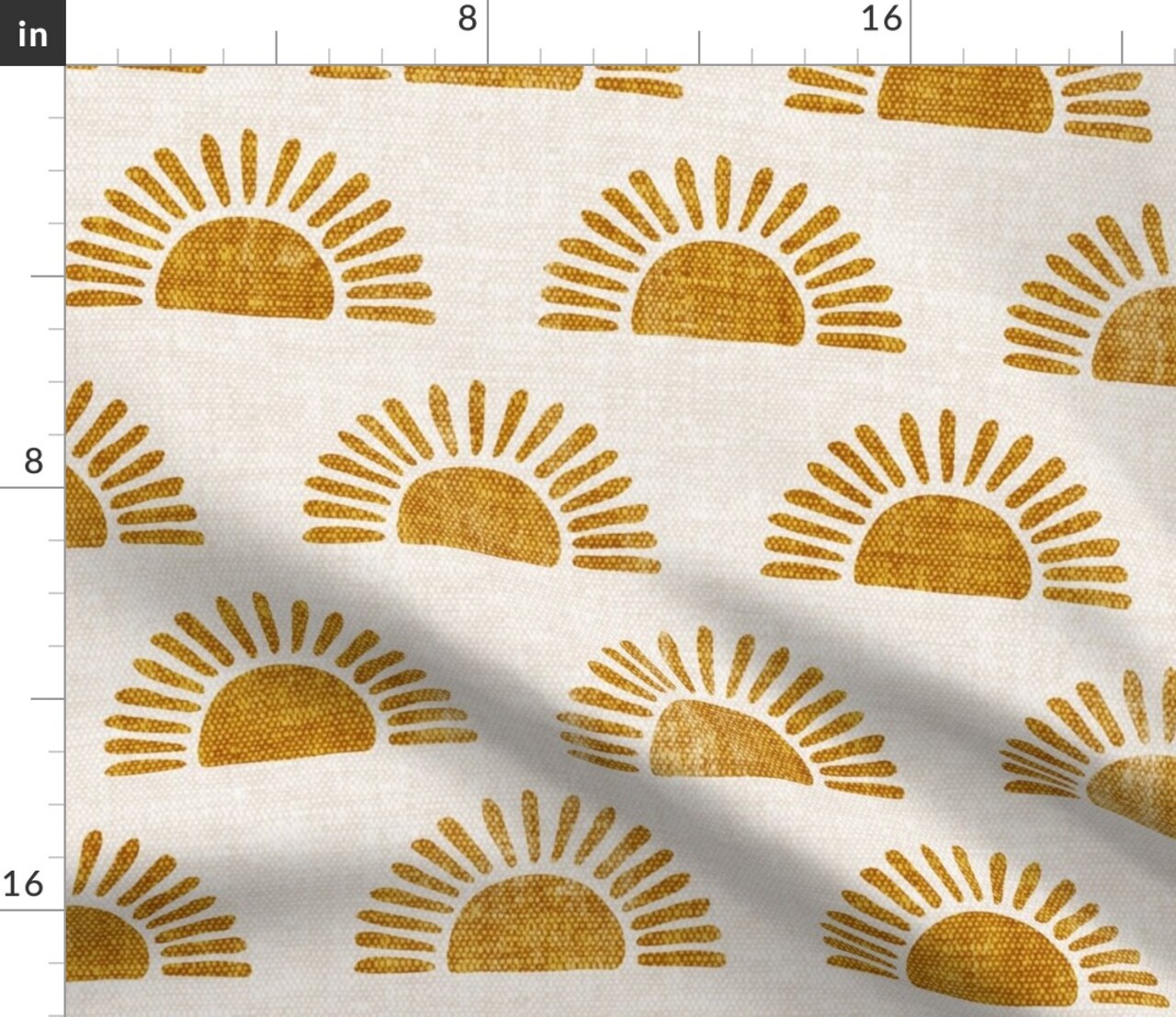Boho Block Print Sun Sunshine In Golden Orange Custom Printed Fabric by Spoonflower Various Fabrics by the Yard or Fat Quarter